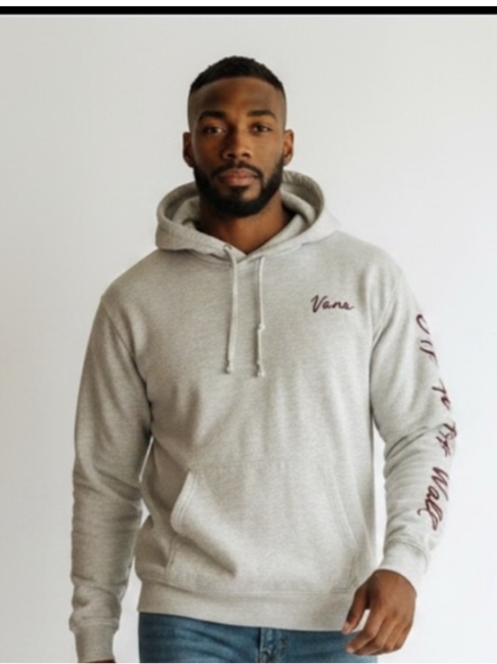 Vans Light Gray Script Logo Graphic Sleeve Pullover Hoodie Y2K Large